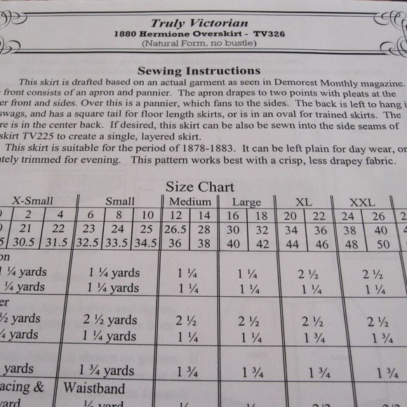 Truly Victorian 1880 Hermione Overskirt Pattern TV326 West Reenactment Costume - Picture 5 of 6